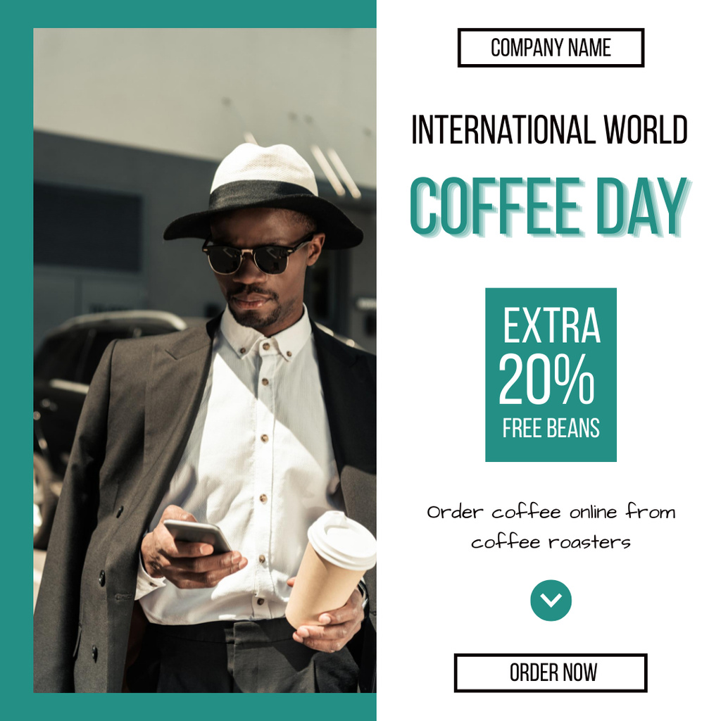 Young Man Holding Paper Cup of Coffee Instagramデザインテンプレート