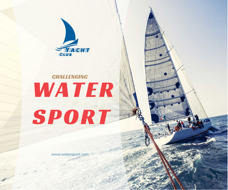 Water Sport Yacht Sailing on Blue Sea Large Rectangle Design Template