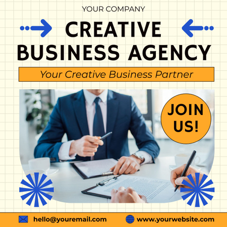 Plantilla de diseño de Servicios de agencia de negocios creativos con empresario. LinkedIn post 
