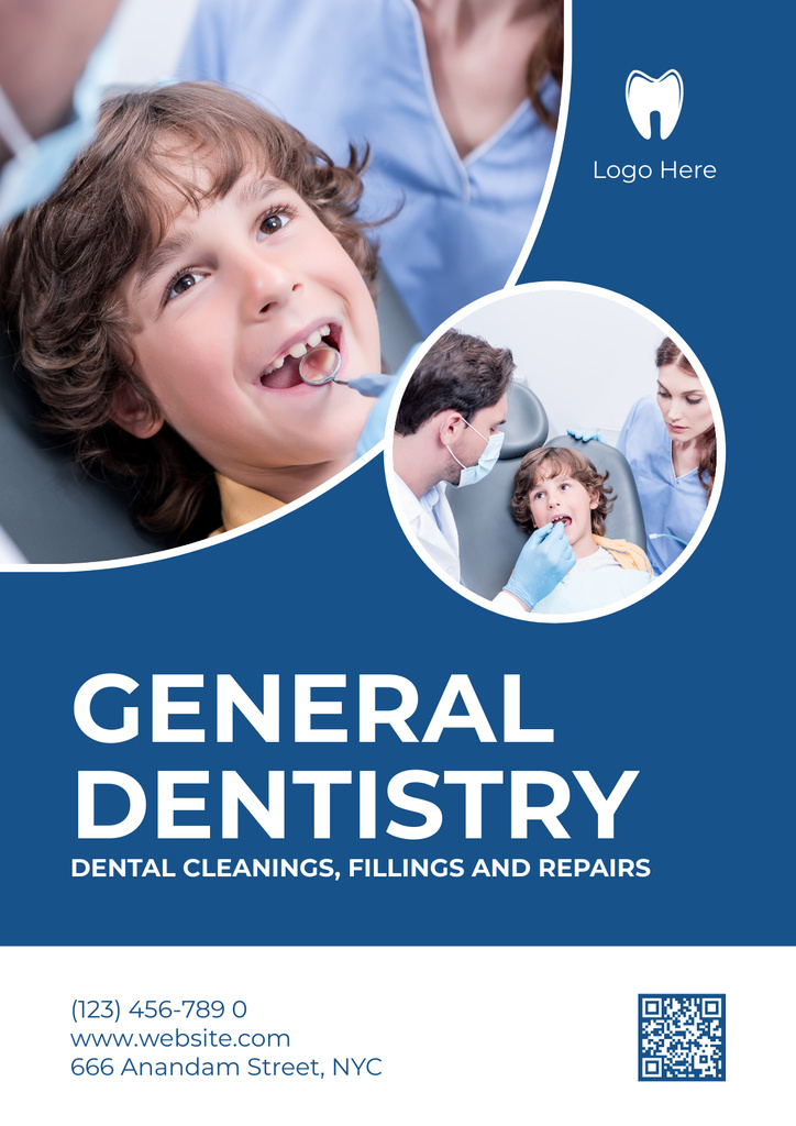Platilla de diseño General Dentistry Offer with Kid on Checkup Poster