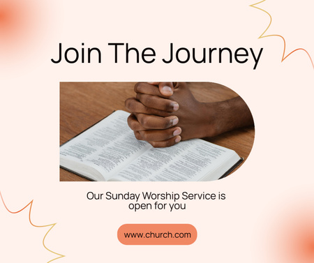Modèle de visuel Annonce du service du dimanche avec les mains sur la Bible - Facebook