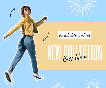 New Collection Announcement with Stylish Young Woman Facebook Design Template