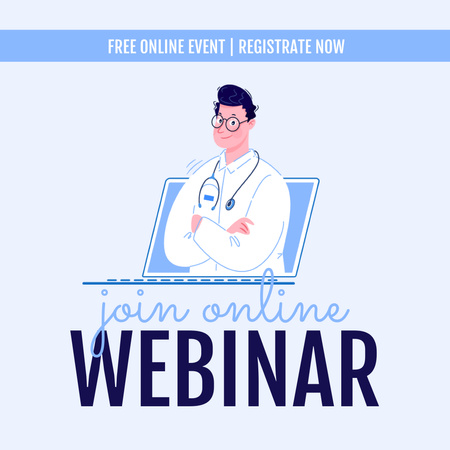 Webinar Announcement with Doctor on Laptop Screen Instagram Design Template