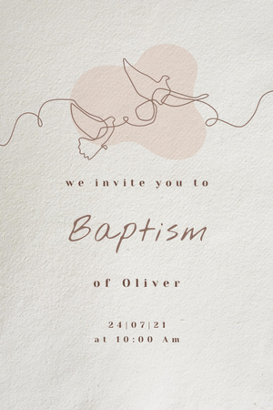 Child's Baptism Announcement with Pigeons Illustration Invitation 6x9in Design Template