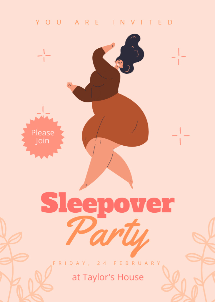 Ontwerpsjabloon van Invitation van Sleepover Party Announcement with Happy Woman