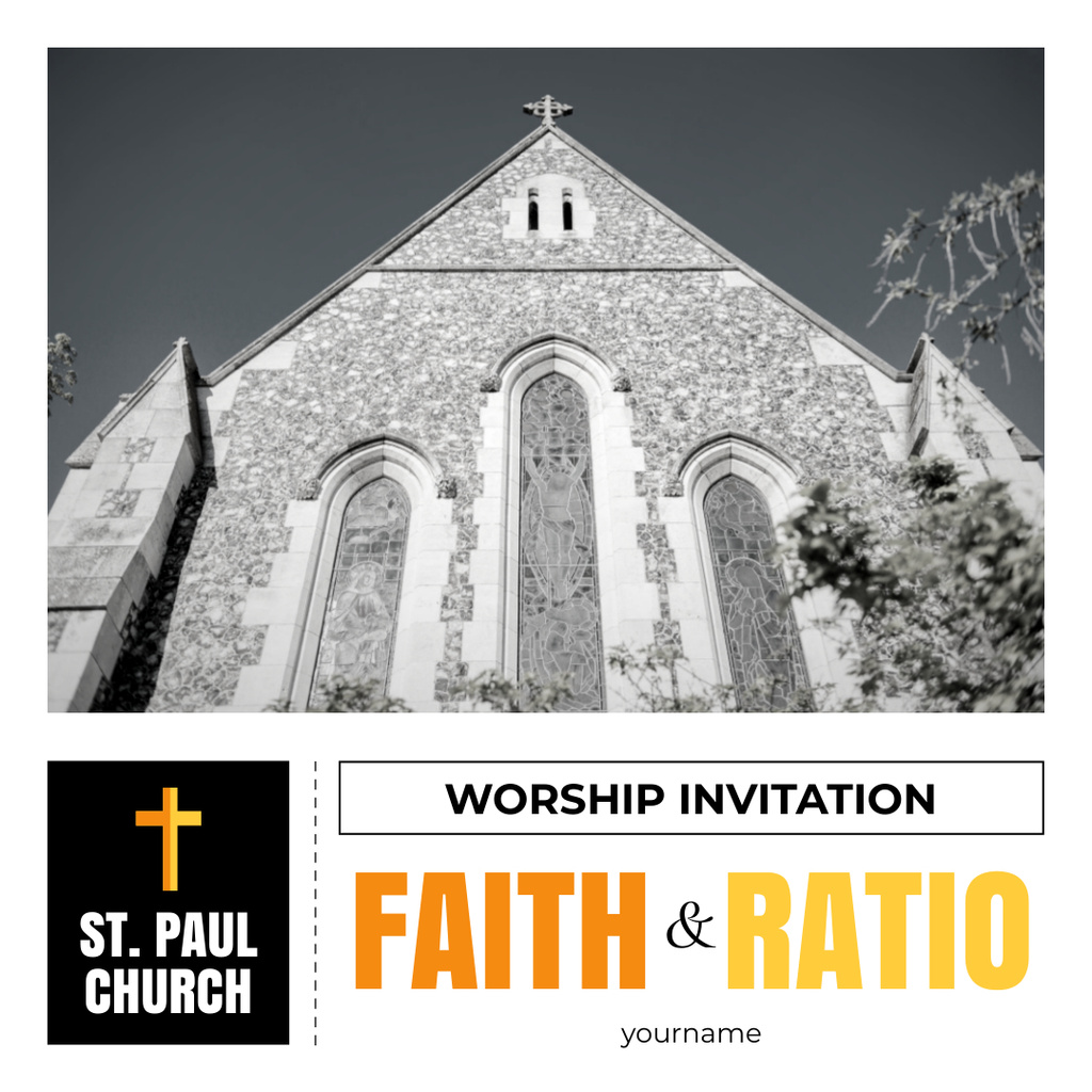 Ontwerpsjabloon van Instagram van Invitation to Worship in Church