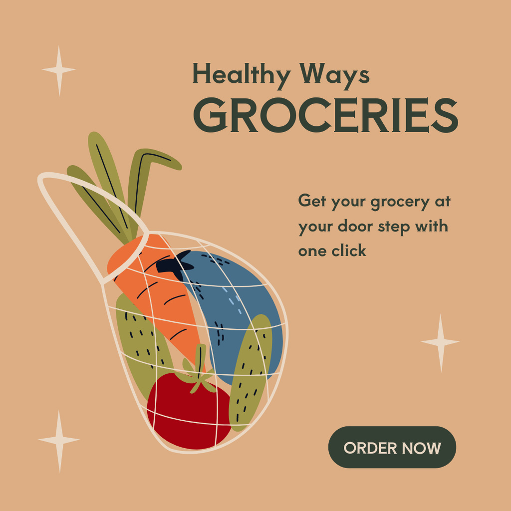 Illustrated Healthy Groceries In Net Bag Instagram Design Template