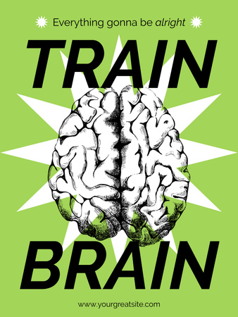 Funny Inspiration with Illustration of Brain in Green Poster US Design Template