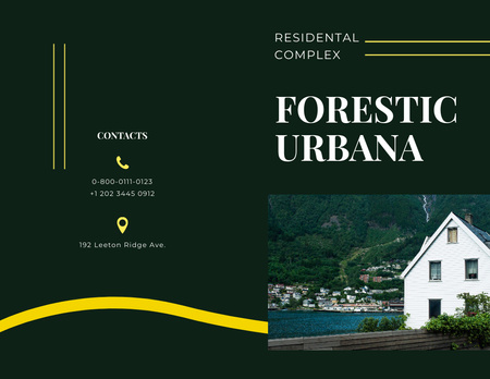 Modern Wooden Residential Complex among the Forest Ad Brochure 8.5x11in Bi-fold Design Template