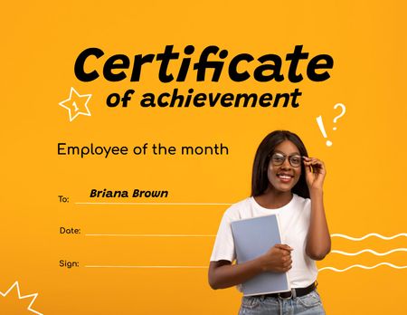 Szablon projektu nagroda pracownika miesiąca z uśmiechniętą kobietą Certificate