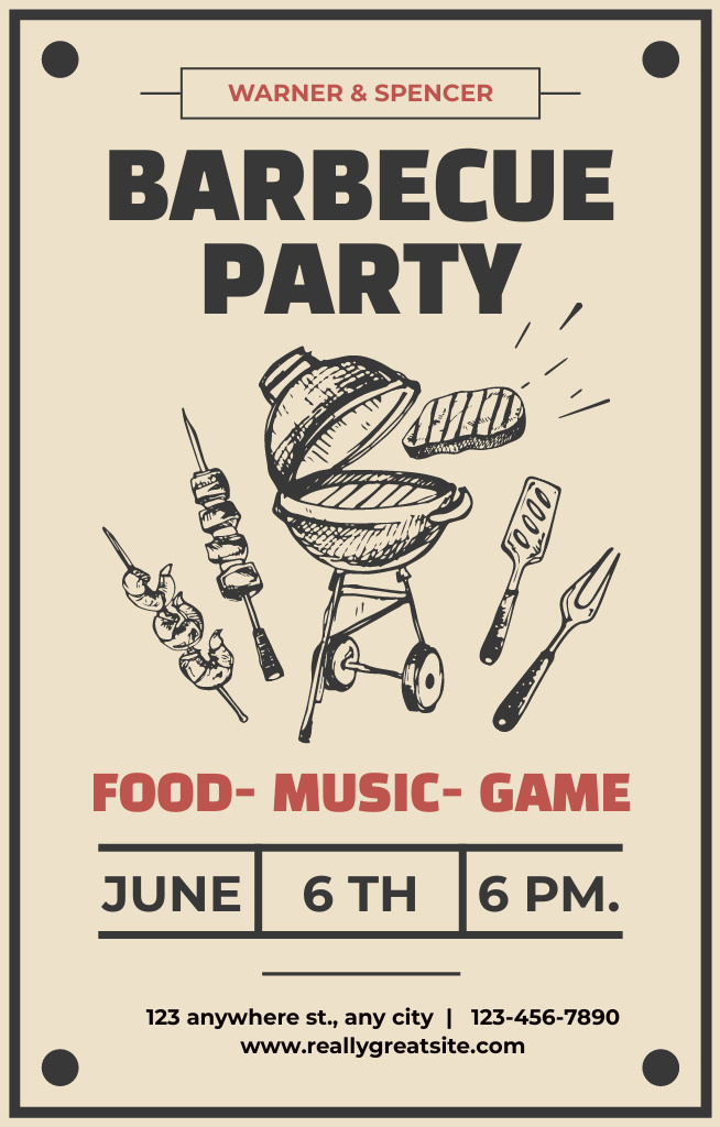 Grilling Party with Sketch Illustration Invitation 4.6x7.2in Design Template