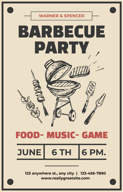 Grilling Party with Sketch Illustration Invitation 4.6x7.2in – шаблон для дизайну
