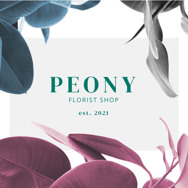 Flowers Shop Services Offer with Peonies Logo tervezősablon