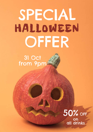 Special Halloween Offer with Scary Pumpkin Face Poster A3 Design Template