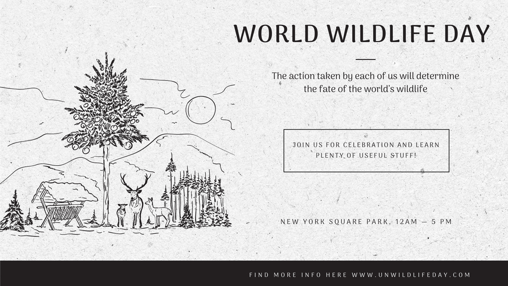 World Wildlife Day Event Announcement Nature Drawing Title 1680x945px Πρότυπο σχεδίασης
