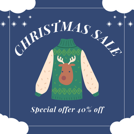 Christmas Sale Offer Illustrated Cute Pullover Instagram AD Design Template