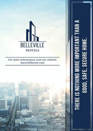 Real Estate Advertisement with Modern City Skyscrapers Poster Design Template