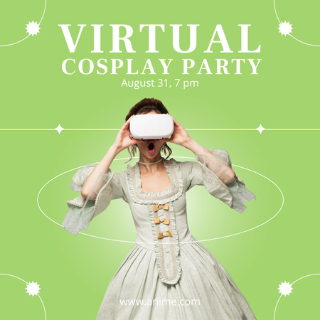 Cosplay Party Ad with Woman in Vintage Dress and VR Glasses Instagram Design Template