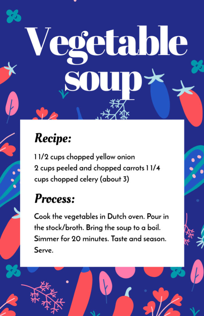 Vegetable Soup Cooking Tips Recipe Card Modelo de Design