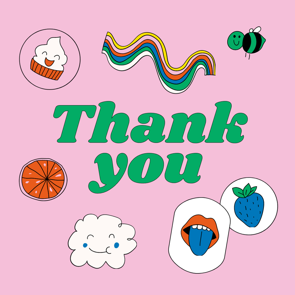 Thankful Phrase with Funny Bright Stickers Instagram Design Template