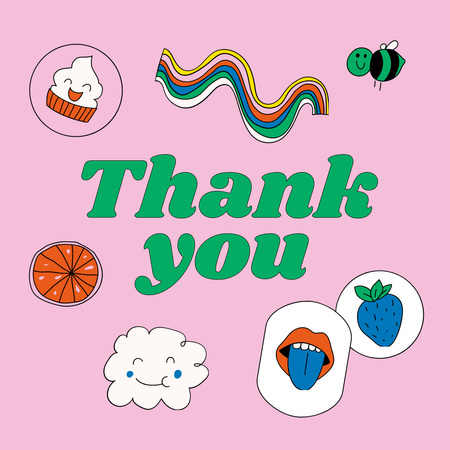 Thankful Phrase with Funny Bright Stickers Instagram Design Template