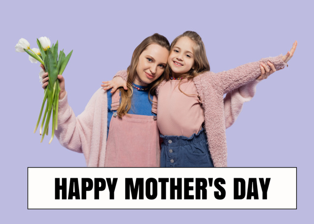 Mother's Day Holiday Greeting with Bouquet of Tulips Postcard 5x7in – шаблон для дизайна