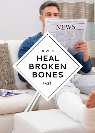 Platilla de diseño Man with Broken Leg reading Newspaper Flayer