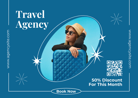 Monthly Discount Offer from Travel Agency on Blue Card Design Template