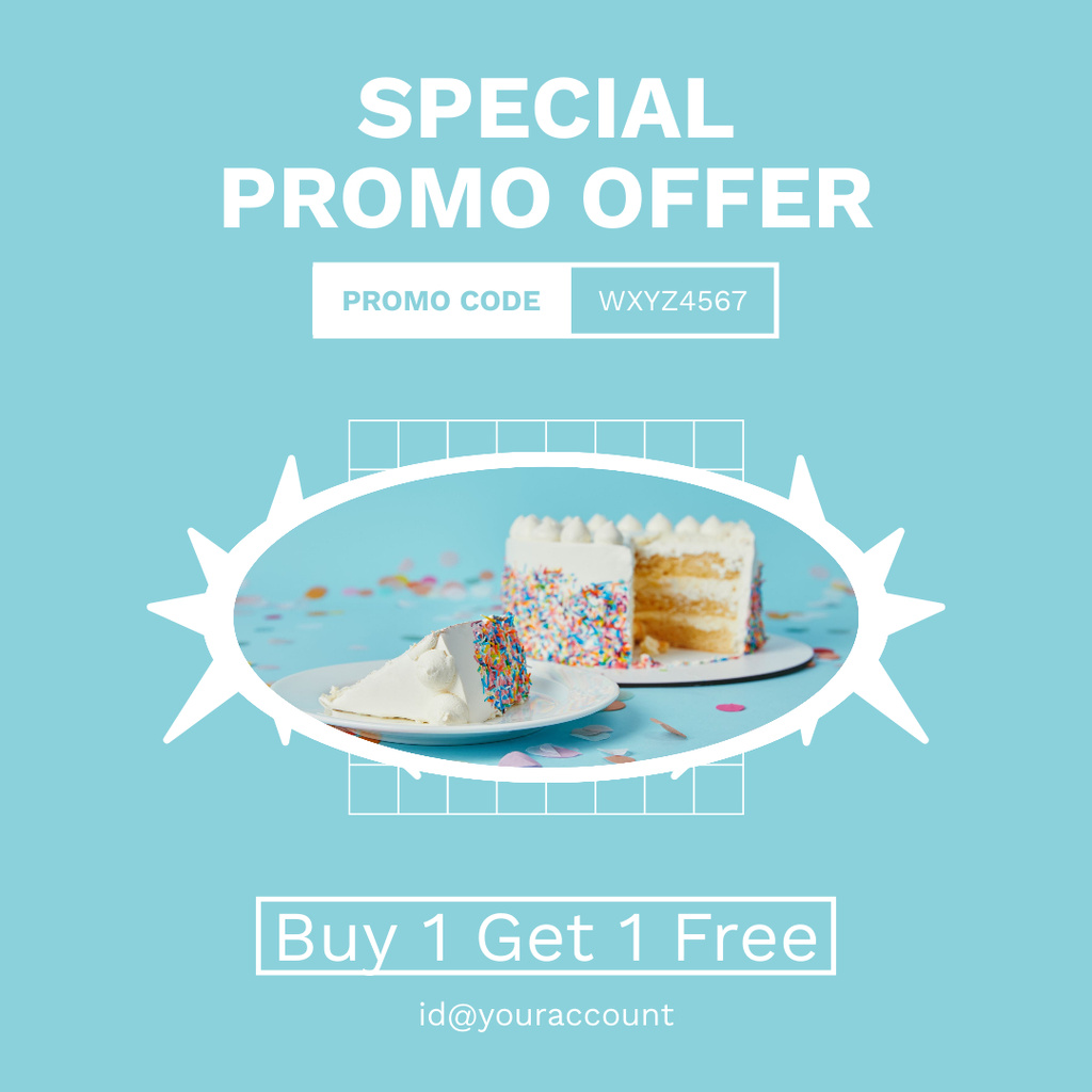 Ontwerpsjabloon van Instagram AD van Special Promo Code Offer with Cake in Blue