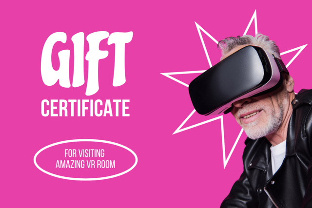 Ontwerpsjabloon van Gift Certificate van Amazing Virtual Reality Room And Device As Gift Offer