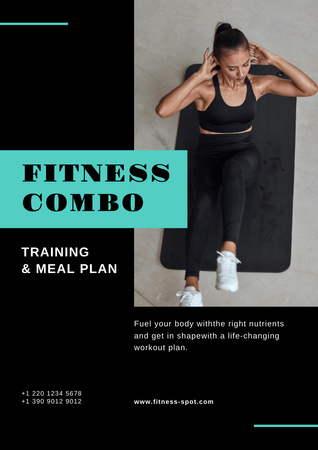 Fitness Program promotion with Woman doing crunches Poster A3 Design Template