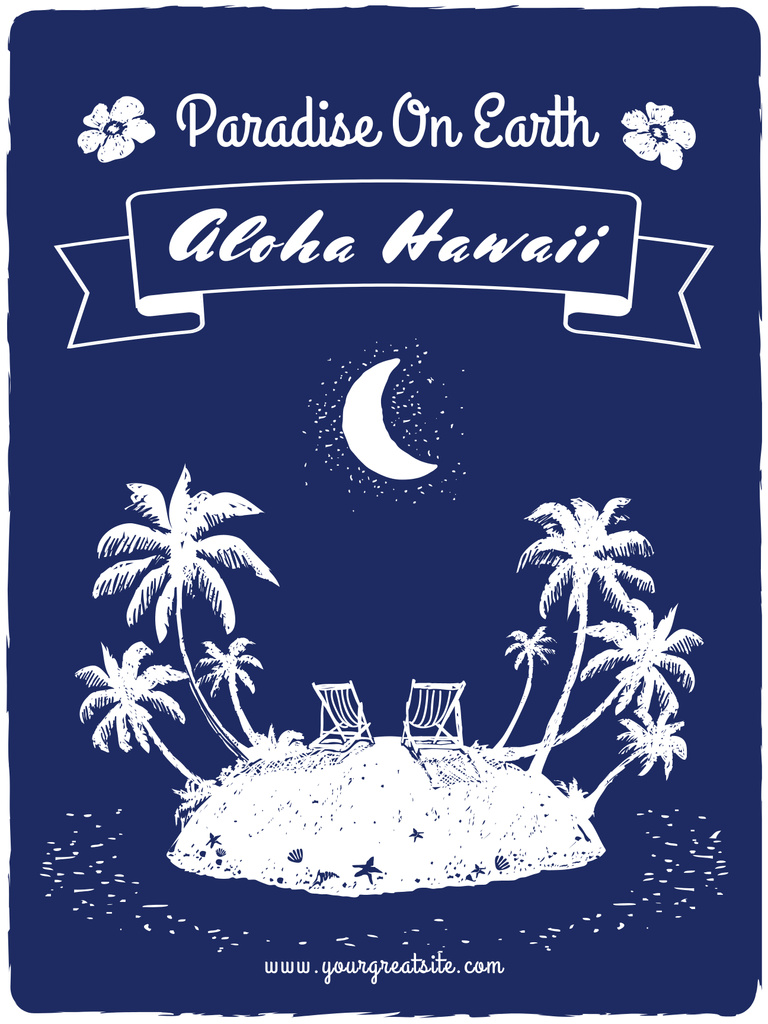 Hawaii Travelling Inspiration with Tropical Island Sketch Poster 36x48in Design Template