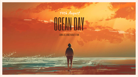 Call to Saving Ocean with Scenic Sunset FB event cover Design Template