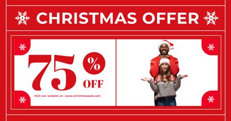 Multiracial Couple for Christmas Offer Red Facebook AD Design Template
