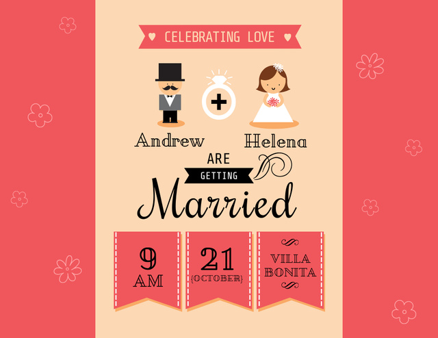 Wedding Invitation with Cute Illustration of Groom and Bride Flyer 8.5x11in Horizontal tervezősablon