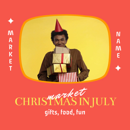 Man with Gifts on Christmas in July  Animated Post Modelo de Design