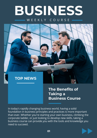 Business Course Ad in Blue Newsletter Design Template