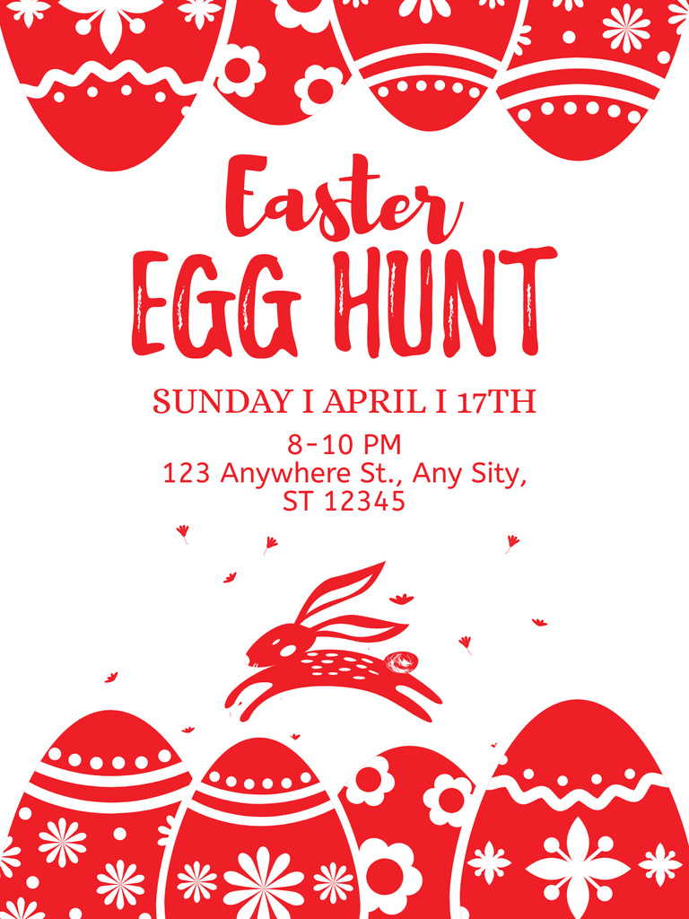 Red Illustration of Easter Egg Hunt Announcement Poster US Tasarım Şablonu