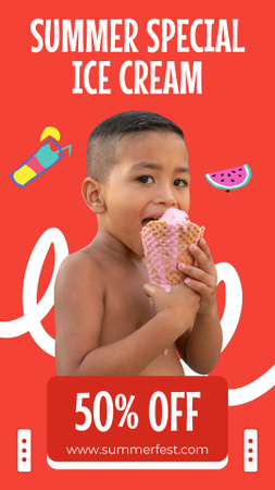 Designvorlage Sommerschlussverkauf von Eis mit süßem afroamerikanischen Kind für Instagram Video Story