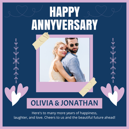 Happy Anniversary Greeting for Young Couple on Blue LinkedIn post Design Template