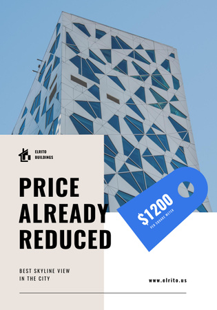 Real Estate Offer with Modern Glass Building Poster 28x40in Πρότυπο σχεδίασης
