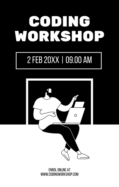 Coding Workshop Event Announcement on Black and White Invitation 4.6x7.2in Design Template