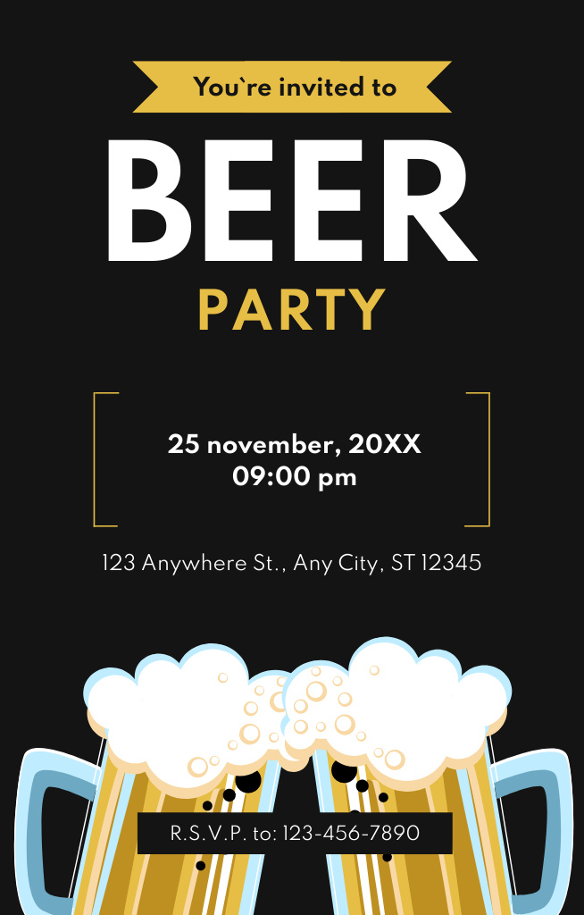 Beer Party Ad on Black Invitation 4.6x7.2inデザインテンプレート