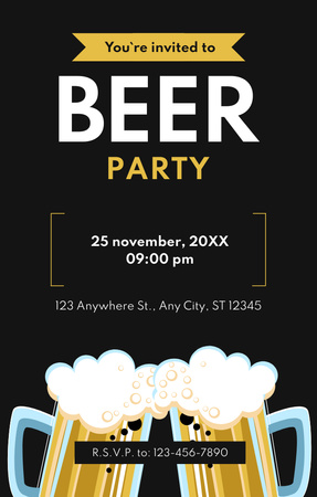 Beer Party Ad on Black Invitation 4.6x7.2in Design Template