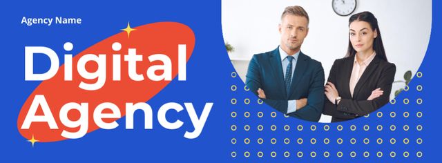 Man and Woman Offer Digital Marketing Agency Services Facebook cover – шаблон для дизайна