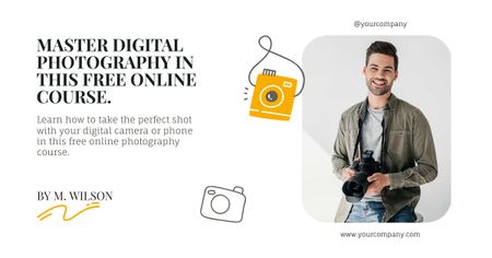 Photography Course Ad with Man Holding Camera Facebook AD Design Template