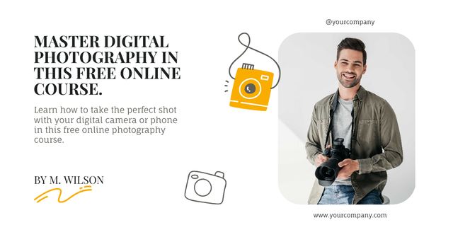 Photography Course Ad with Man Holding Camera Facebook AD – шаблон для дизайна