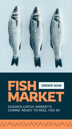 Plantilla de diseño de Anuncio en el mercado de pescado con oferta de mariscos del océano Instagram Story 