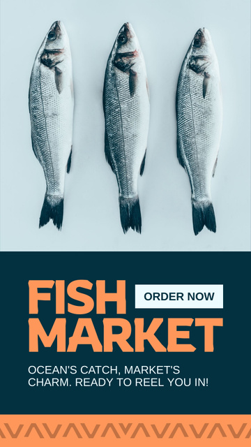 Designvorlage Fish Market Ad with Offer of Seafood from Ocean für Instagram Story