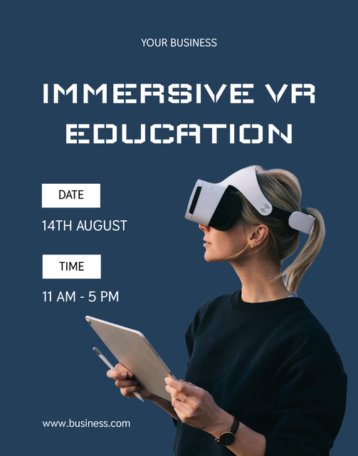 Virtual Education Offer with Woman in VR Headset Poster 22x28in – шаблон для дизайну
